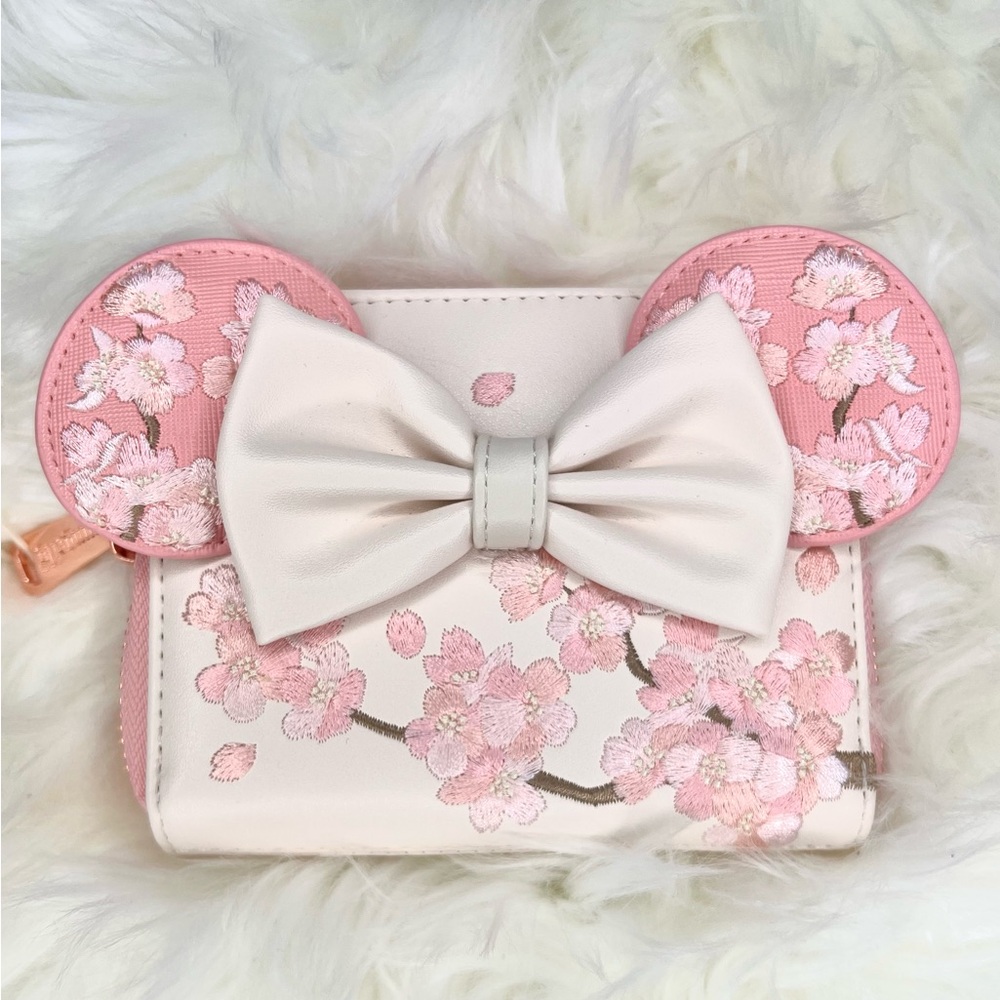 Disney Loungefly Cherry Blossom Minnie Mouse Ears Wallet NWT